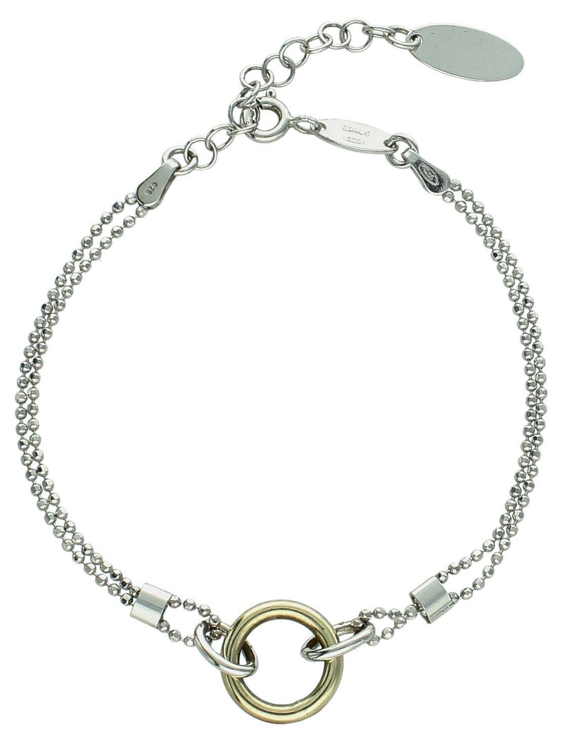 Bransoletka srebrna damska koło pokryte złotem B RM BR16814 046 ✓ Wyjątkowy prezent ✓ ozdobiona jest małymi kuleczkami, wewnątrz bransoletki umieszczono motyw kółka pozłacanego.1.jpg